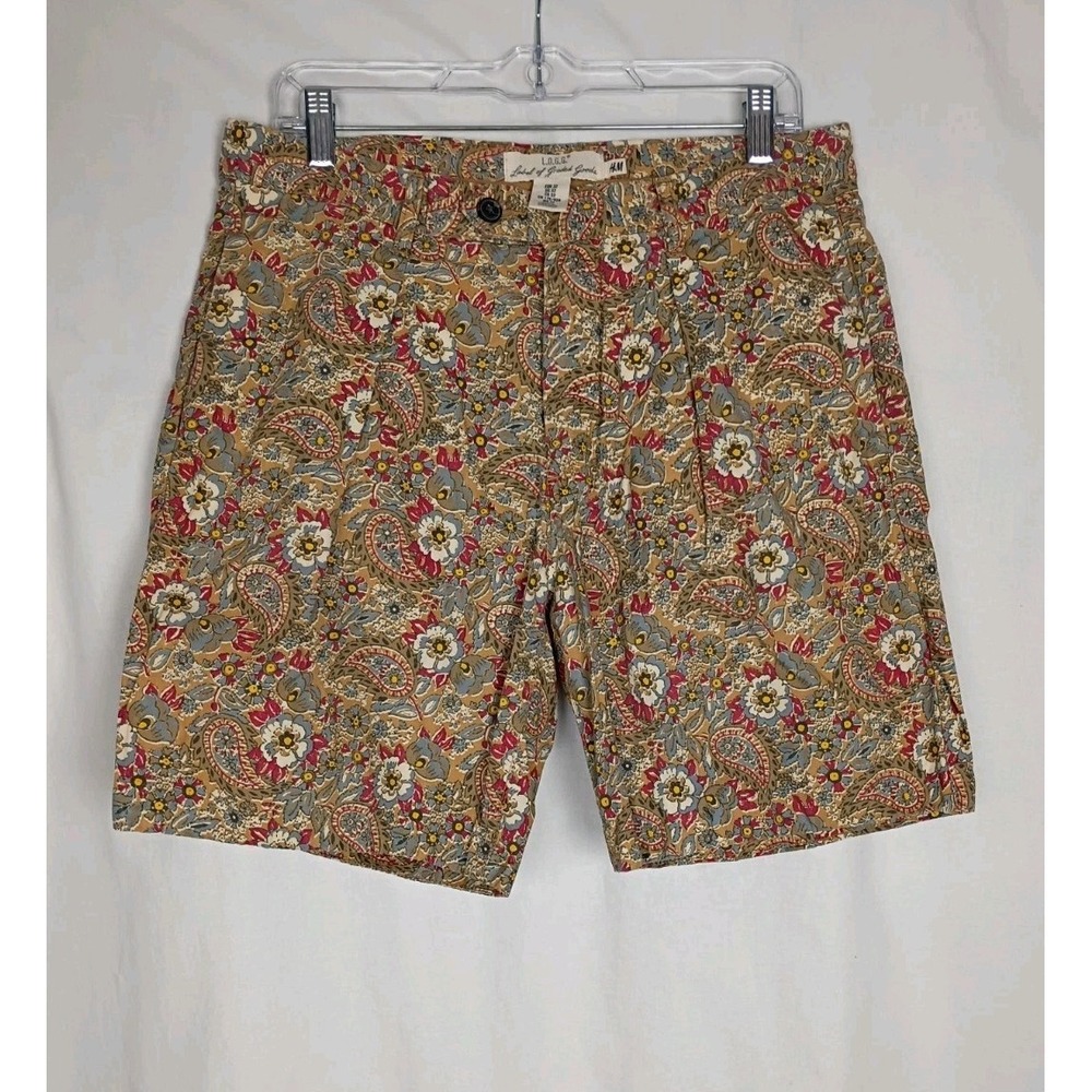 H&M LOGG Men's Paisley 100% Cotton POCKETS Chino Shorts Sz 32